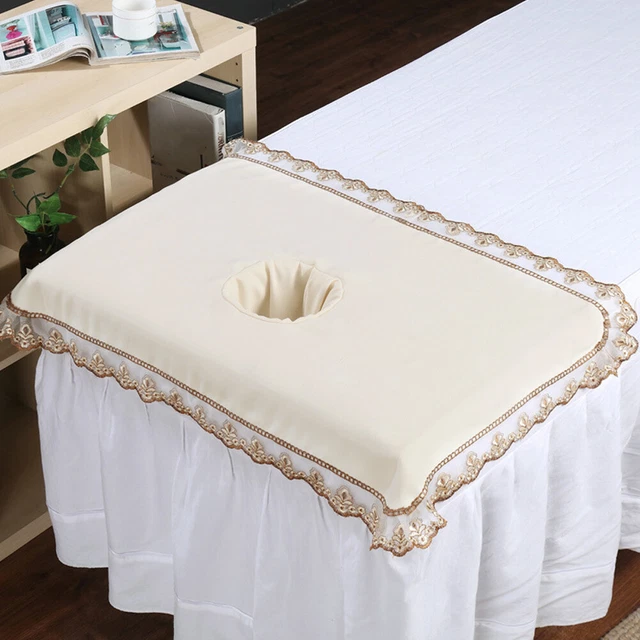 (Beige White)Spa Massage Table Head Cover Sheet Massage Bed Coverlet HG5