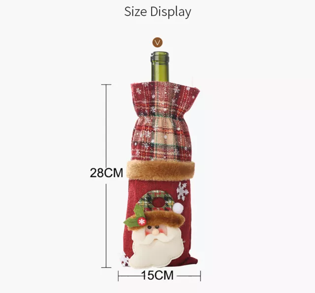 2PCS Christmas Wine Champagne Bottle Cover Dinner Table Decro Party Plaid Linen 3