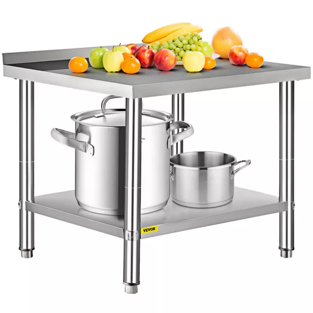 VEVOR 36x24in Stainless Steel Kitchen Restaurant Work Prep Table with Backsplash