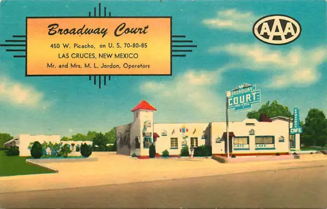 Linen Roadside Postcard Broadway Court Motel, Las Cruces, New Mexico