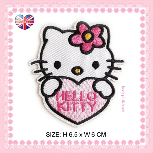 HELLO KITTY HEART SANRIO voll bestickte Applikation Bügeln Aufnähen Patch Abzeichen 🙂 UK