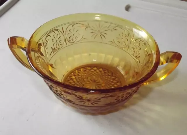 Daisy Amber Depression Glass cream soup bowl by Indiana glass company