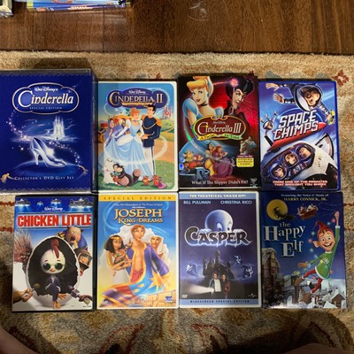 LOT OF 8 Kids Animated Movies - Disney Cinderella Box Elf Casper