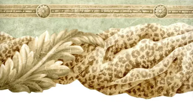 Victorian Leopard Medallion Swag Scroll Acanthus Leaf Drapery Wallpaper Border