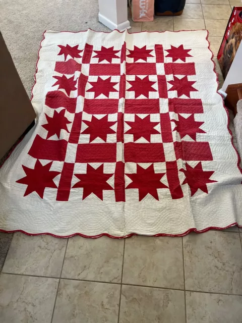 Vintage Handmade Quilt Red/White