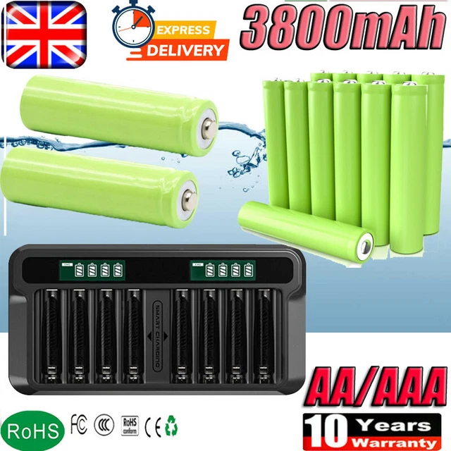 1.2V 3800mAhPower AA AAA Rechargeable Batteries Long Lasting + batteries Charger