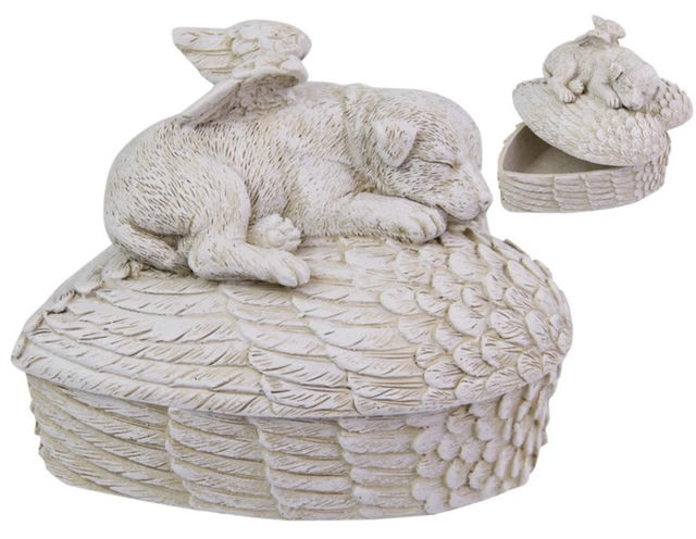 ~❤️PET MEMORIAL Trinket Box Sleeping Angel Dog heart wings Grave Figurine 11cm❤️