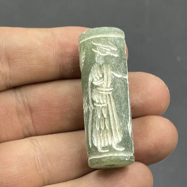 Near Eastern Old Jade Intaglio Seal Stamp Unique Old Stone Bead Amulet