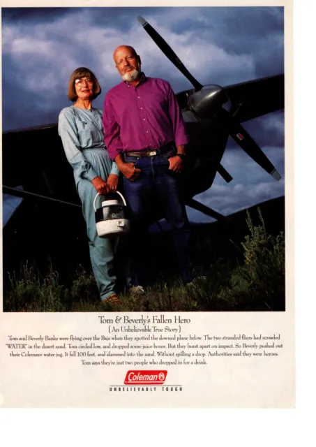 1993 Coleman Water Jug Print Ad, Tom, Beverly Banks, Rescue, Camping Gear Ad