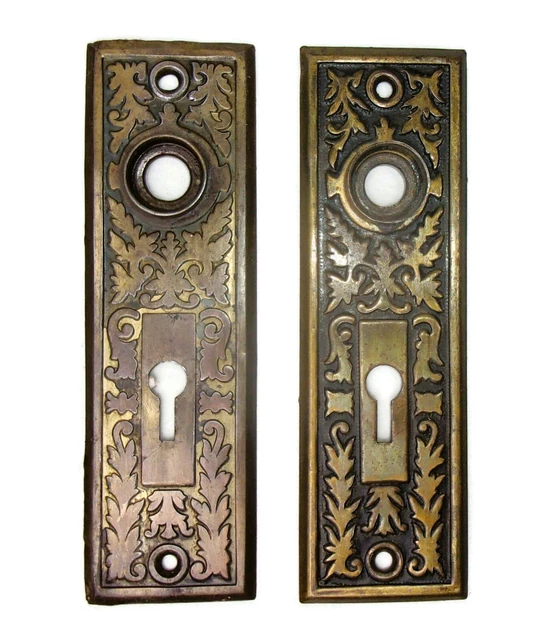 Pair Antique Vintage Victorian Eastlake Backplates Door Plates Reclaimed Salvage