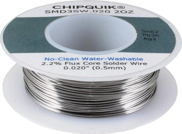 Chip Quik SMD3SW.020 2OZ Solder Wire 62/36/2 Tin/Lead/Silver No-Clean .020 2oz