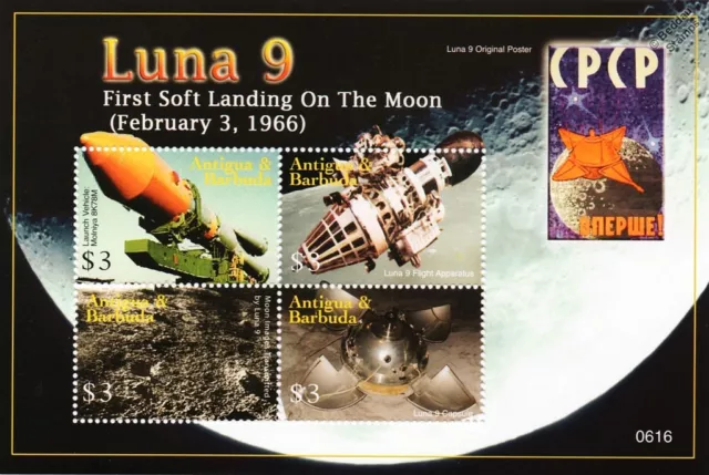 LUNA 9 Russian Spacecraft 1966 Soft Moon Landing Space Stamp Sheet 2006 Antigua