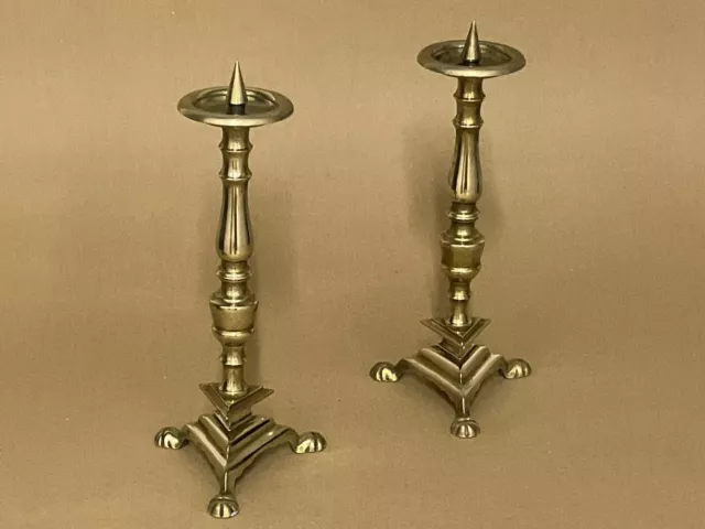 Paar antike Messing Pricket Leuchter C1820 aus dem frühen 19. Jahrhundert 3