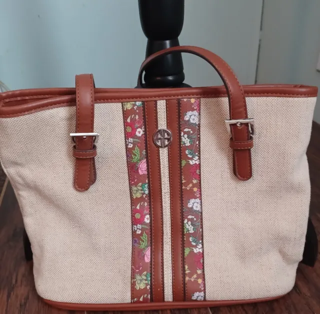 Giani Bernini Handbag Floral Linen Medium Tote Shoulder Bag 12"× 9.5"×4