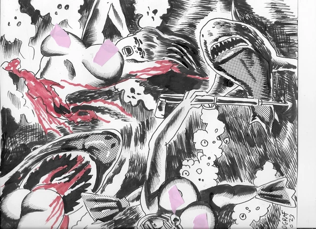 KEN LANDGRAF -   GHASTLY - shark attack  Sexy SCUBA GALS IN GREAT WHITE PERIL