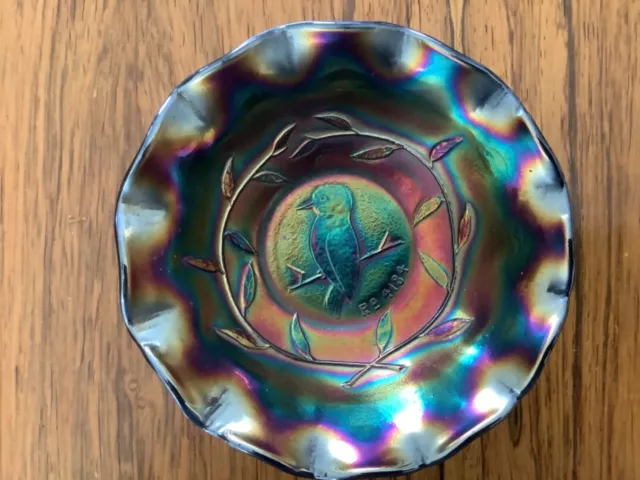 Australian Carnival Glass Dark Kingfisher Nappy Bowl Rd4184