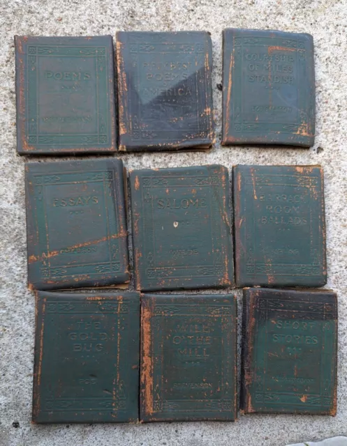 LOT OF NINE 1920's LITTLE LEATHER LIBRARY BOOKS - POE, BROWNING, EMERSON