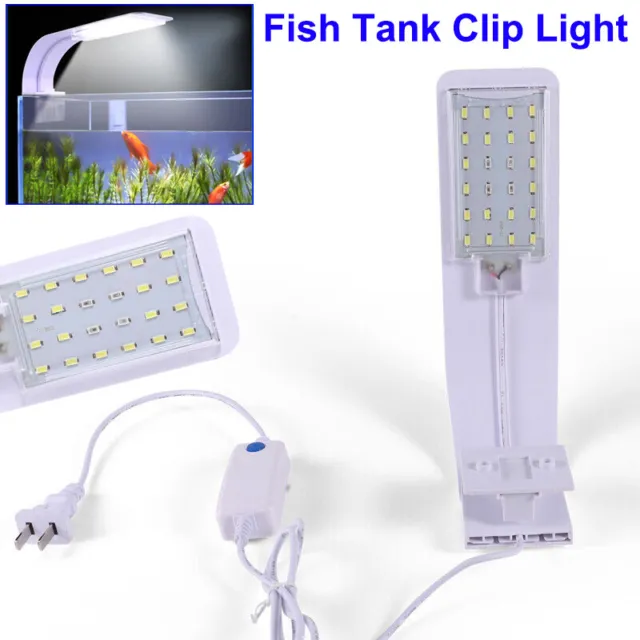 10W Super Slim Aquarium Fish Tank 24 LED Light Aquatic Plant Clip-on Lamp White