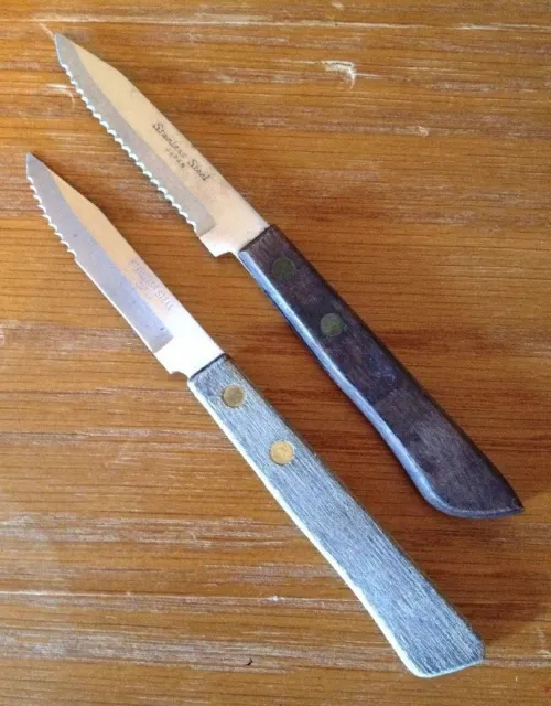 2 Japan Paring Knives Stainless Steel Rivet Wood Wooden Handle Knife