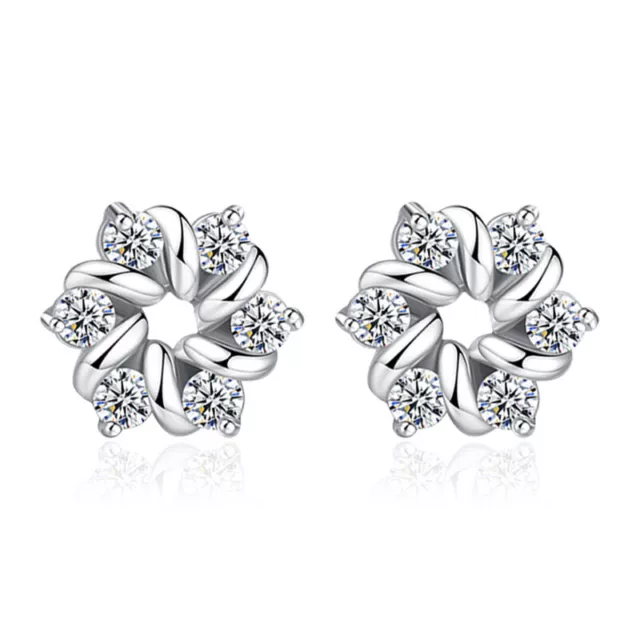 Wholesale Crystal Flower Stud 925 Sterling Silver Earrings Women Girl's Jewelry