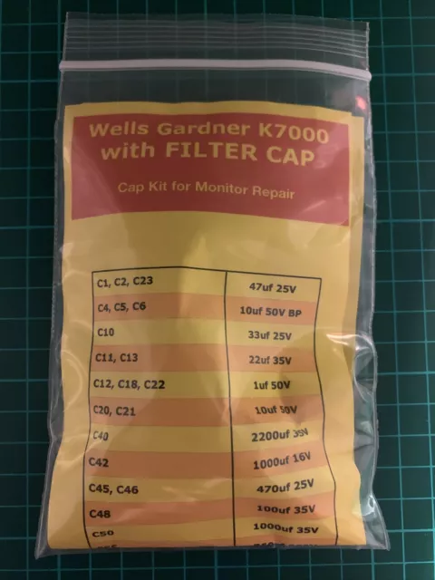 Wells Gardner K7000 Japanese Screen Review Cap Kit with Nichicon Filter