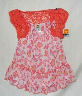 NWT Girls 4T Butterfly 2 Piece Sundress with Crochet Shrug Polyester Cosmo Coral