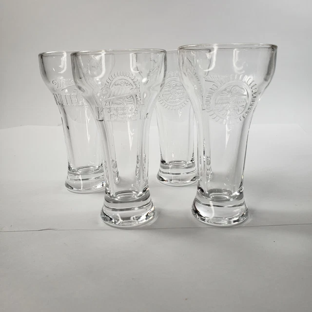 4 Miller Chill Pilsner Drinking Glass Aztec Bird Emblem Thick Glasses 4.5 Inches