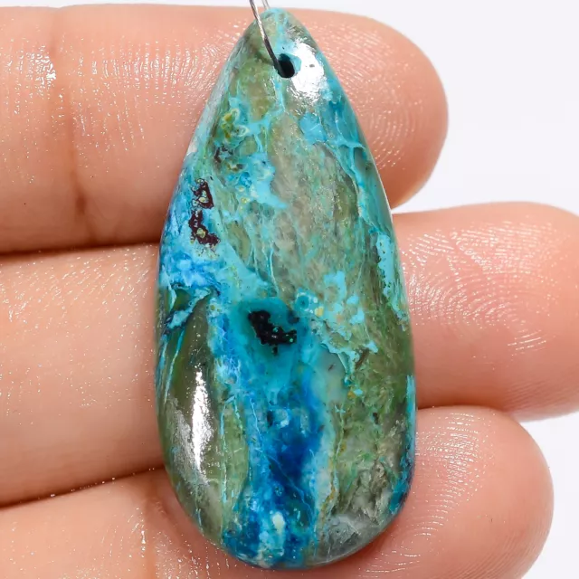 Natural Chrysocolla Pear Shape Cabochon Drilled Gemstone 22 Ct 33X15X4mm A-30003