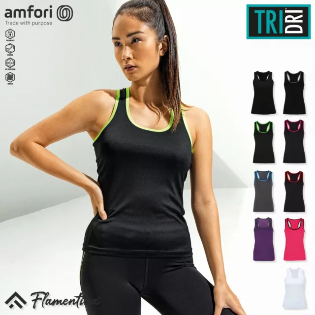 Womens Double Strap Back Vest Gym Tank Top Stretch Wicking Running Sports  TriDri