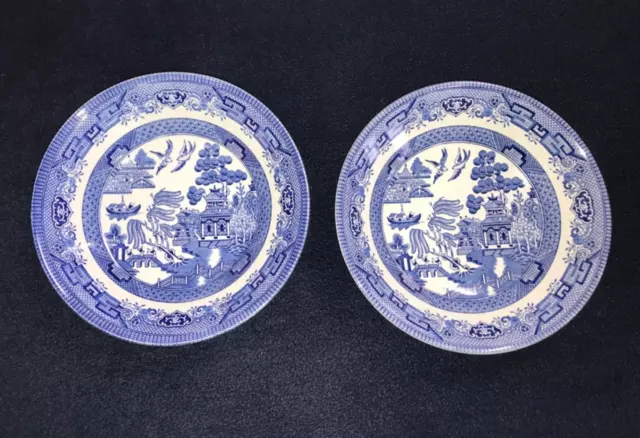 2 Churchill Blue Willow 8" Soup Cereal Bowls Made England Georgian Coupe Shape
