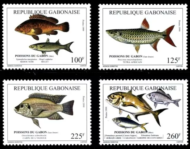 (018+150) Gabon / fish 1999 / rare / scarce ** / mnh  Michel 1480-83 + BL 2