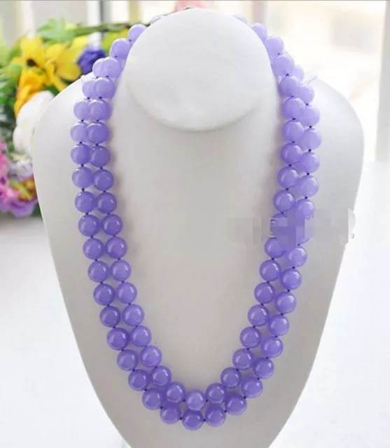 Beautiful Natural 10mm Lavender Jade Round Gemstone Beads Necklace 18-36''