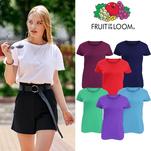Confezione 3 O 5 Fruit of the Loom Donna T-Shirt Semplice Aderente Colorato