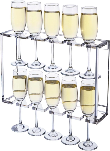 2 Tier Clear Acrylic Wall Mounted Champagne Flute Glasses Holder Display Rack