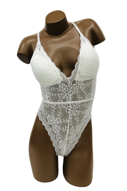 Body string sexy blanc à pois dentelle mesh