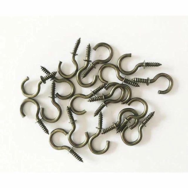 Small Antique Brass Ceiling Hooks 5/8&39&39 Bronze Cup Screw-in Light (40 Pack)