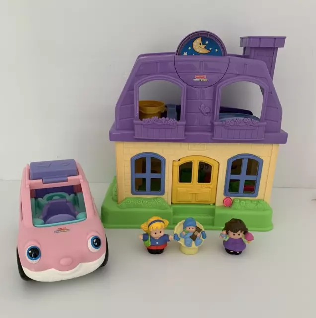 Fisher Price Happy Sounds Doll House 2008 with 3 Little People & Family Car SUV