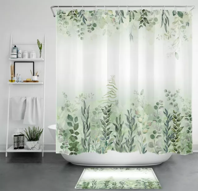 Sage Green Eucalyptus Leaf Shower Curtain Watercolor Bathroom Accessories Set