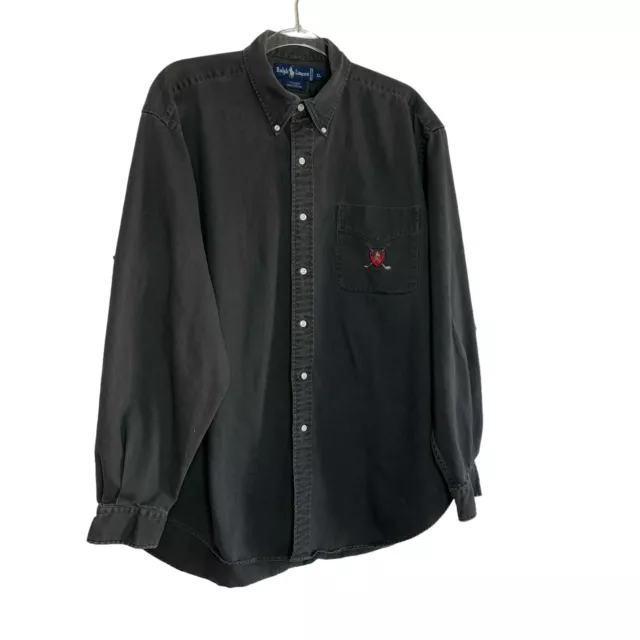 Ralph Lauren Tilden 100% Cotton Long Sleeve Button Down Shirt Mens Size XL Gray