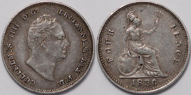Great Britain 1836 Groat / Fourpence William IV Britannia S-3837 Silver Coin