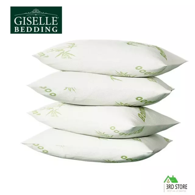 Giselle Hotel Pillow Bed Pillows 4 Pack Family Soft Medium Firm Bamboo Cover