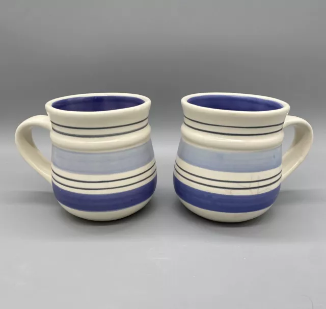 Pfzalzgraff Mexico Rio Coffee Tea Mugs Blue Stripe Pottery Set 2.