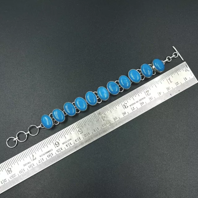 Bracelet chaîne de bijoux fait main en argent sterling bleu calcédoine 925