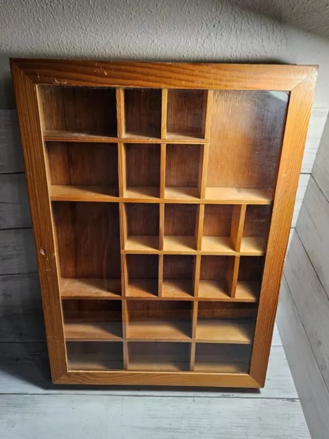 Vintage Wooden Curio Wall Hanging Display Shelf Cubby Shadow Box-23 Cubby's