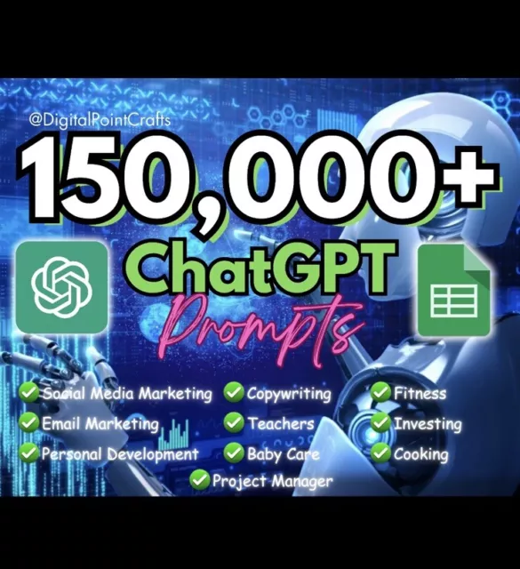 150000 ChatGpt Prompts Bundle, AI Social Media Marketing & More Categories.