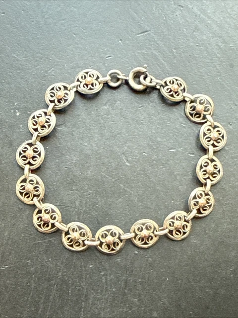 Bracelet Gourmette Ancien En Argent Massif 925 - Style Jonc Art Nouveau, époque 1900, Occasion