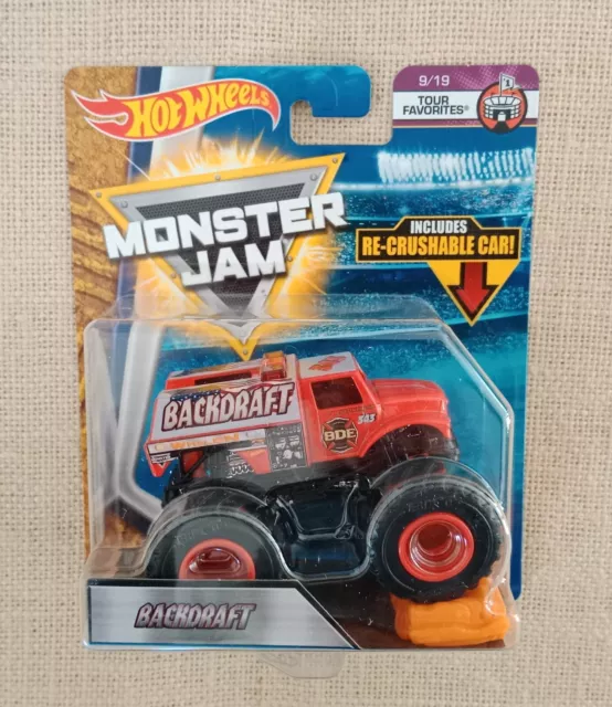 Hot Wheels Monster Jam 1:64 Tour Favorites Backdraft 9/19 2017 Re-Crushable Car