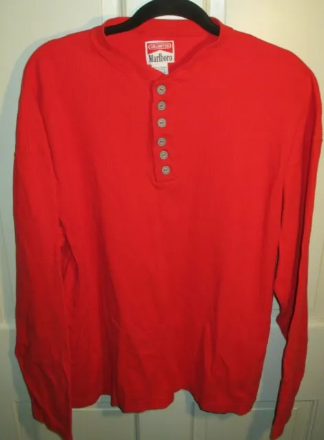 Marlboro Unlimited Men's Red Henley Thermal L/S Shirt L VTG