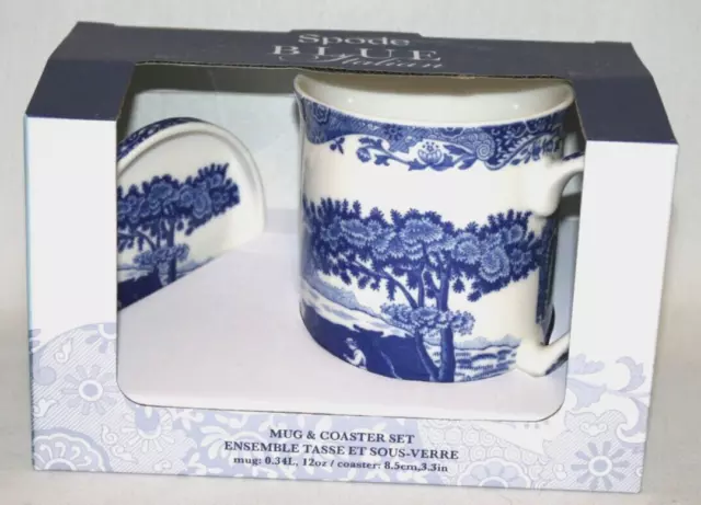 Spode Blue Italian Ceramic Mug and Coaster Set 12 oz. New in Box