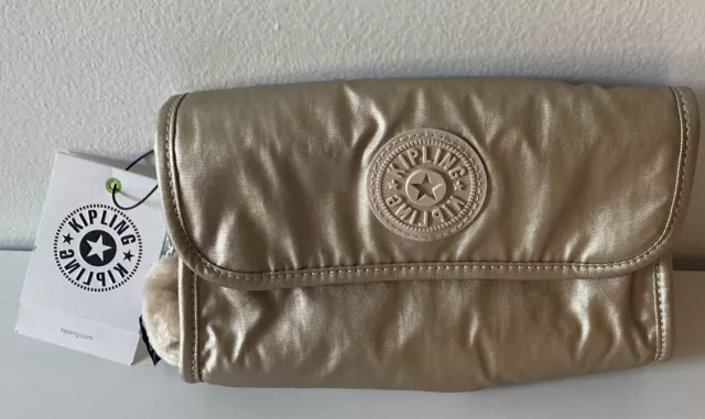 NWT Kipling KI1478 Daisee Pouch Toiletry Cosmetic Case Polyamide Gold Metallic